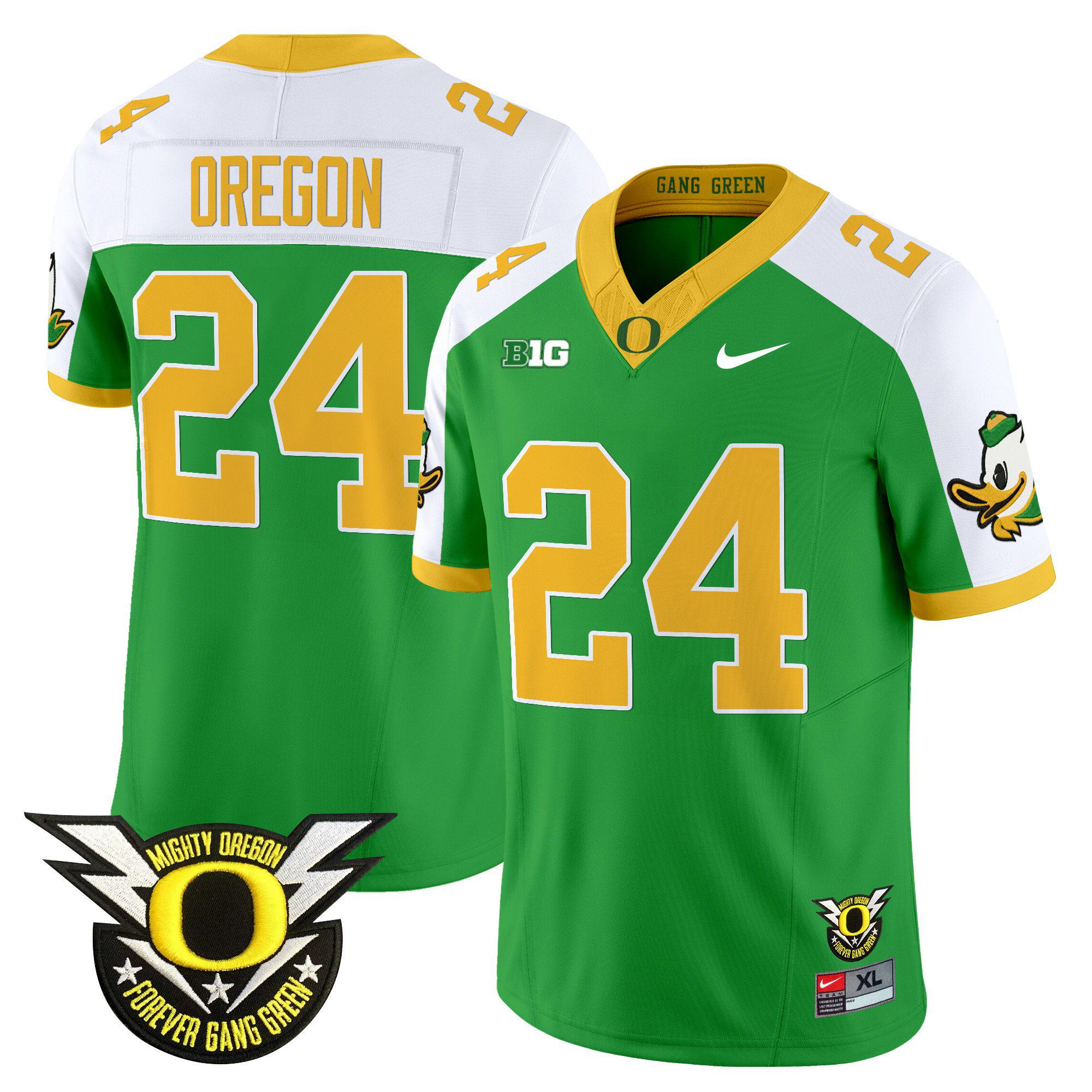 Men Oregon Ducks #24 Oregon Green 2024 Nike Forever Gang Green & BIG Patch Vapor Limited NCAA Jersey style 1->ncaa teams->NCAA Jersey